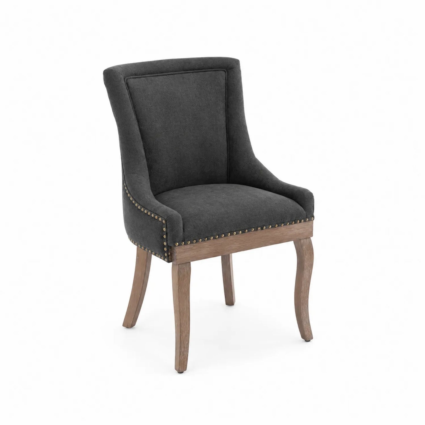 Silla de comedor de madera con tapicería gris oscuro