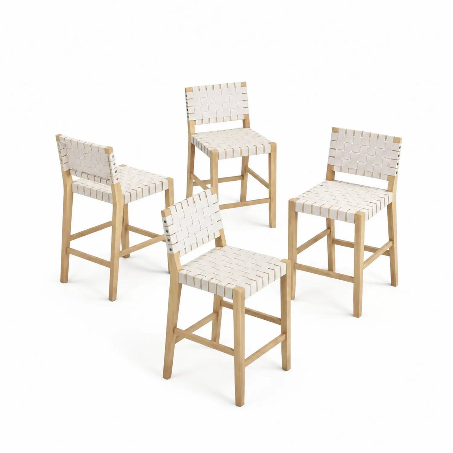 Conjunto de 4 taburetes de madera y poliéster tejido Blanco