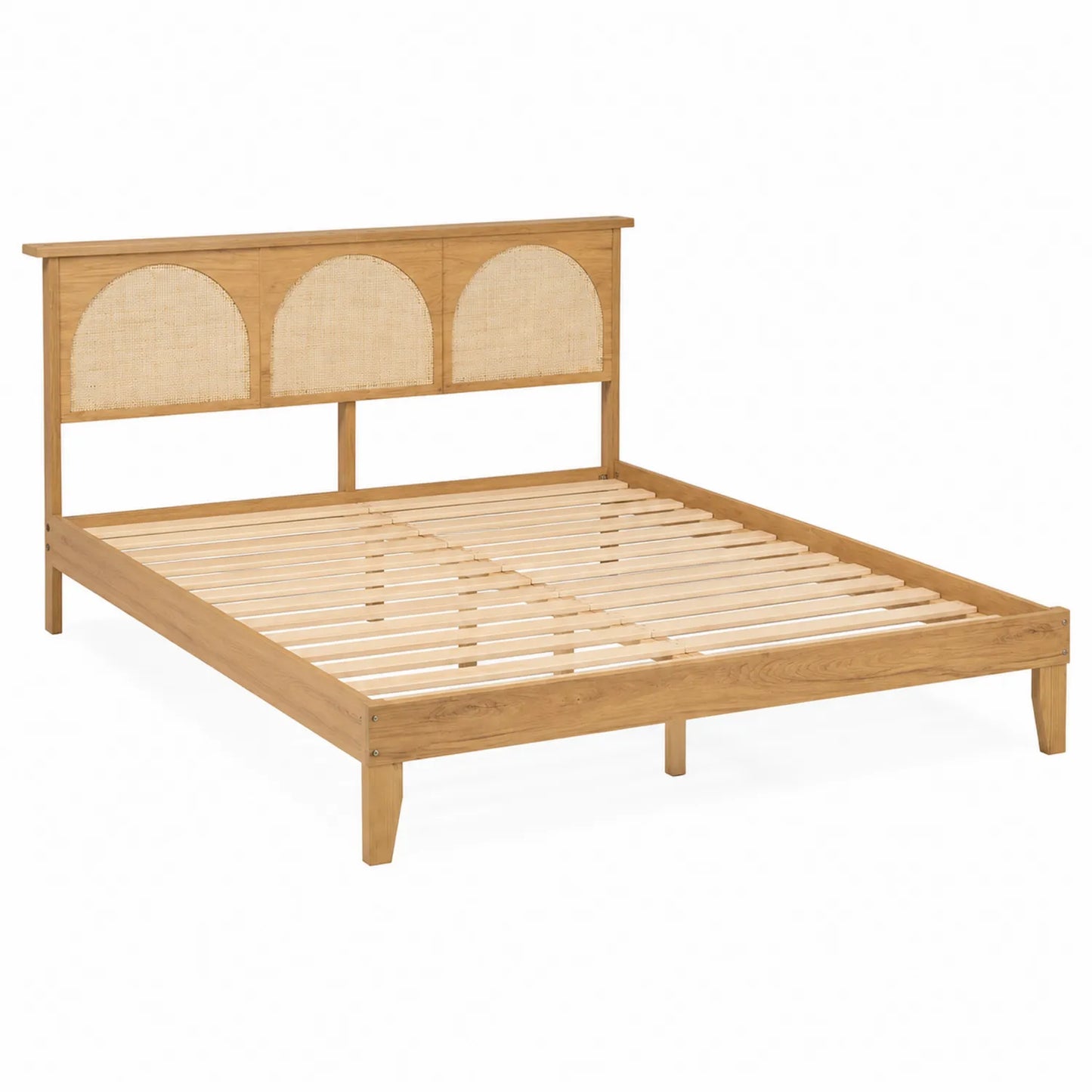 Cama de madera de roble y ratán 200x150 cm