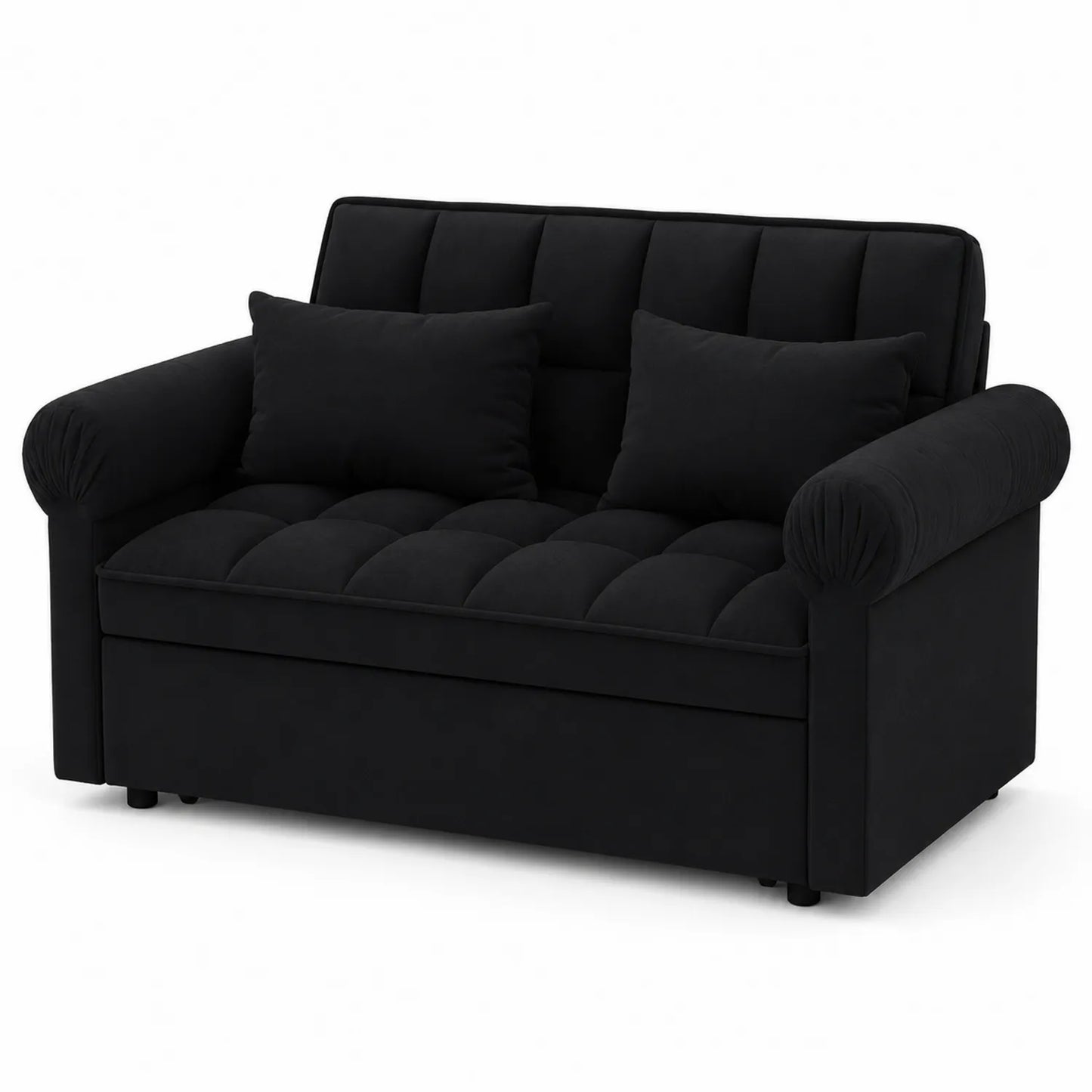 Sofá de dos plazas de terciopelo negro con cojines