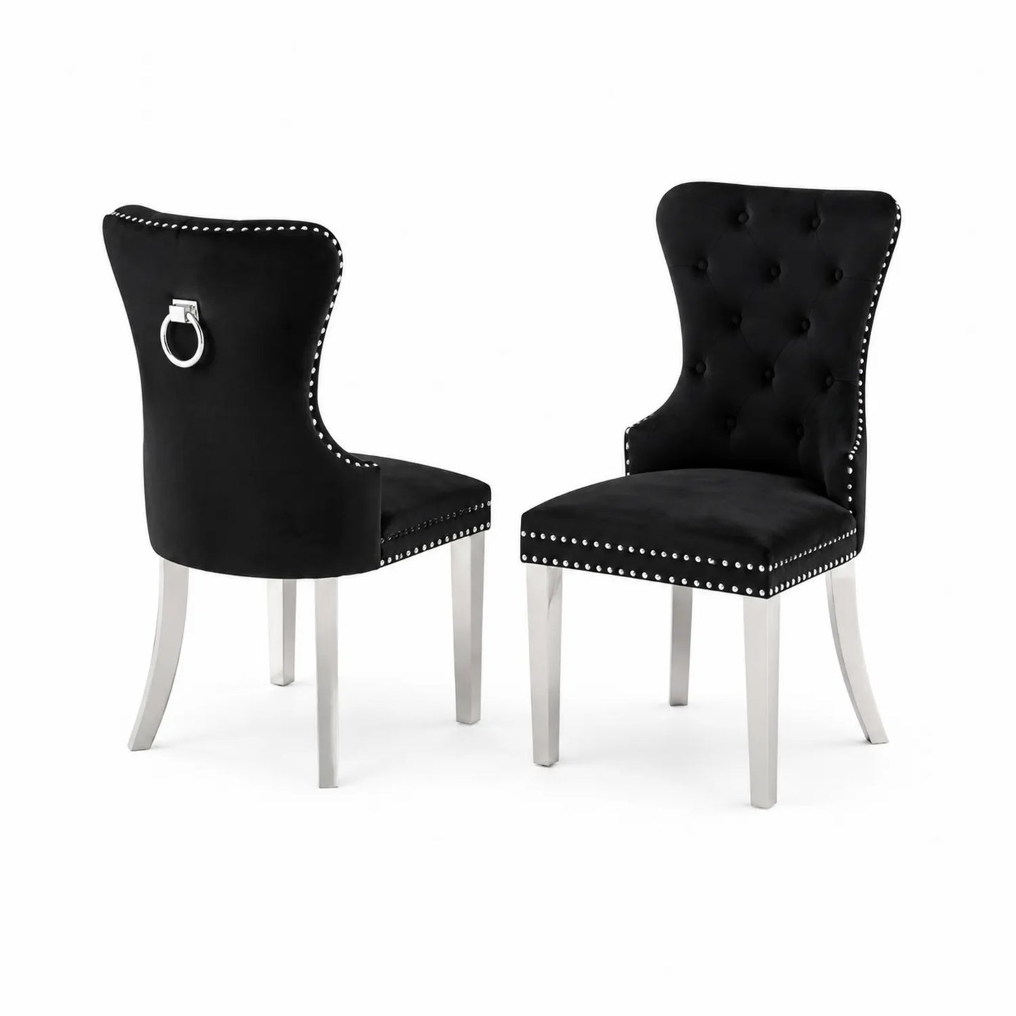Juego de 2 sillas de terciopelo negro con patas cromadas