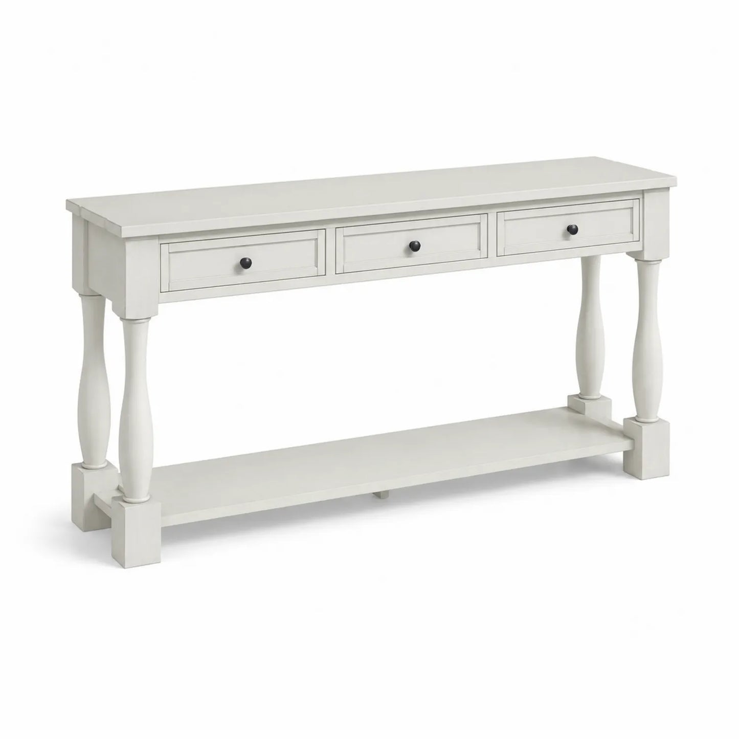 Consola de madera blanca con 3 cajones y estante inferior
