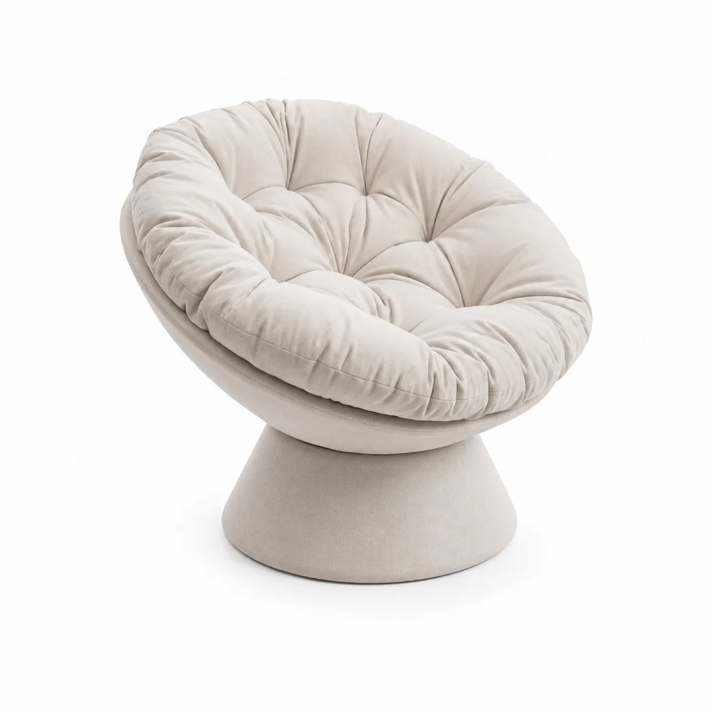 Silla lounge de tela beige con cojín de microfibra y base de poliéster