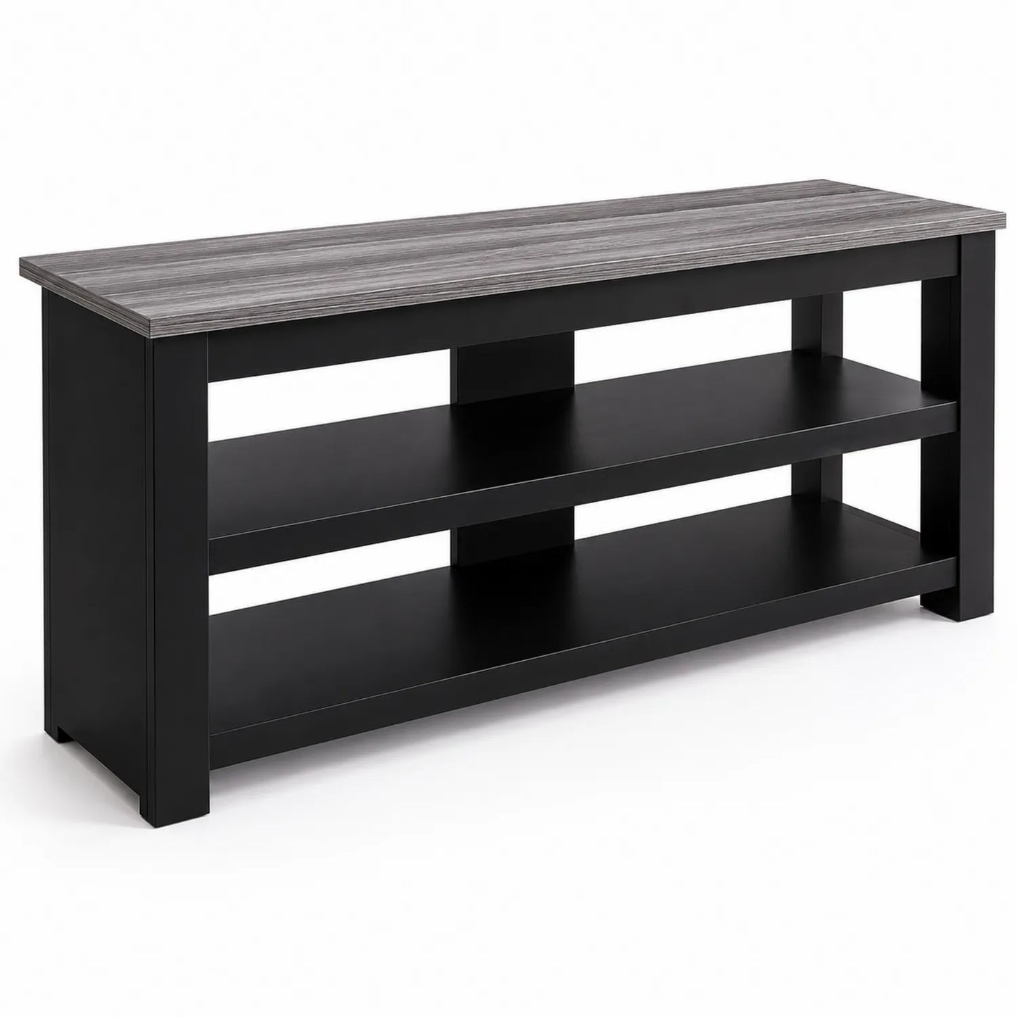 Mesa de TV de MDF Negro y Gris con Estantes