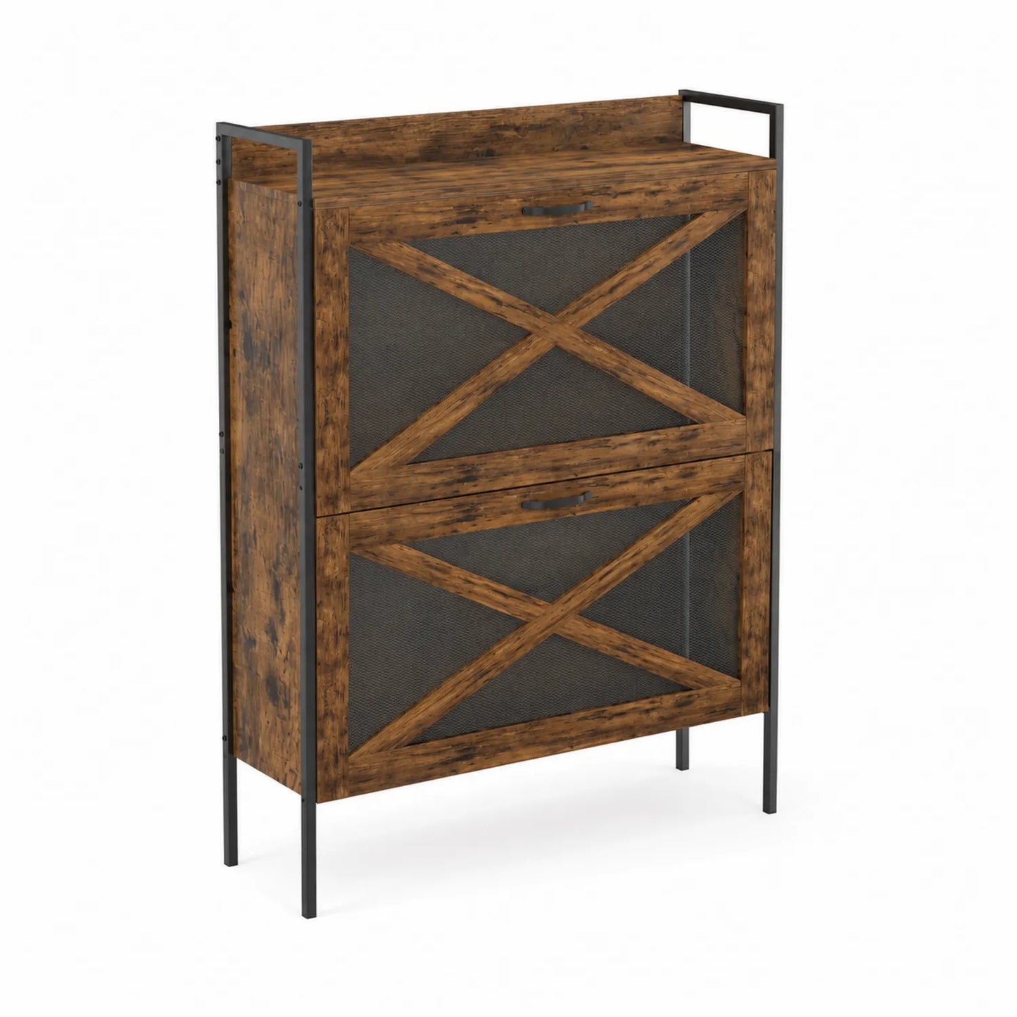 Zapatero de Madera y Metal con Puertas de Rejilla 80x120x30 cm