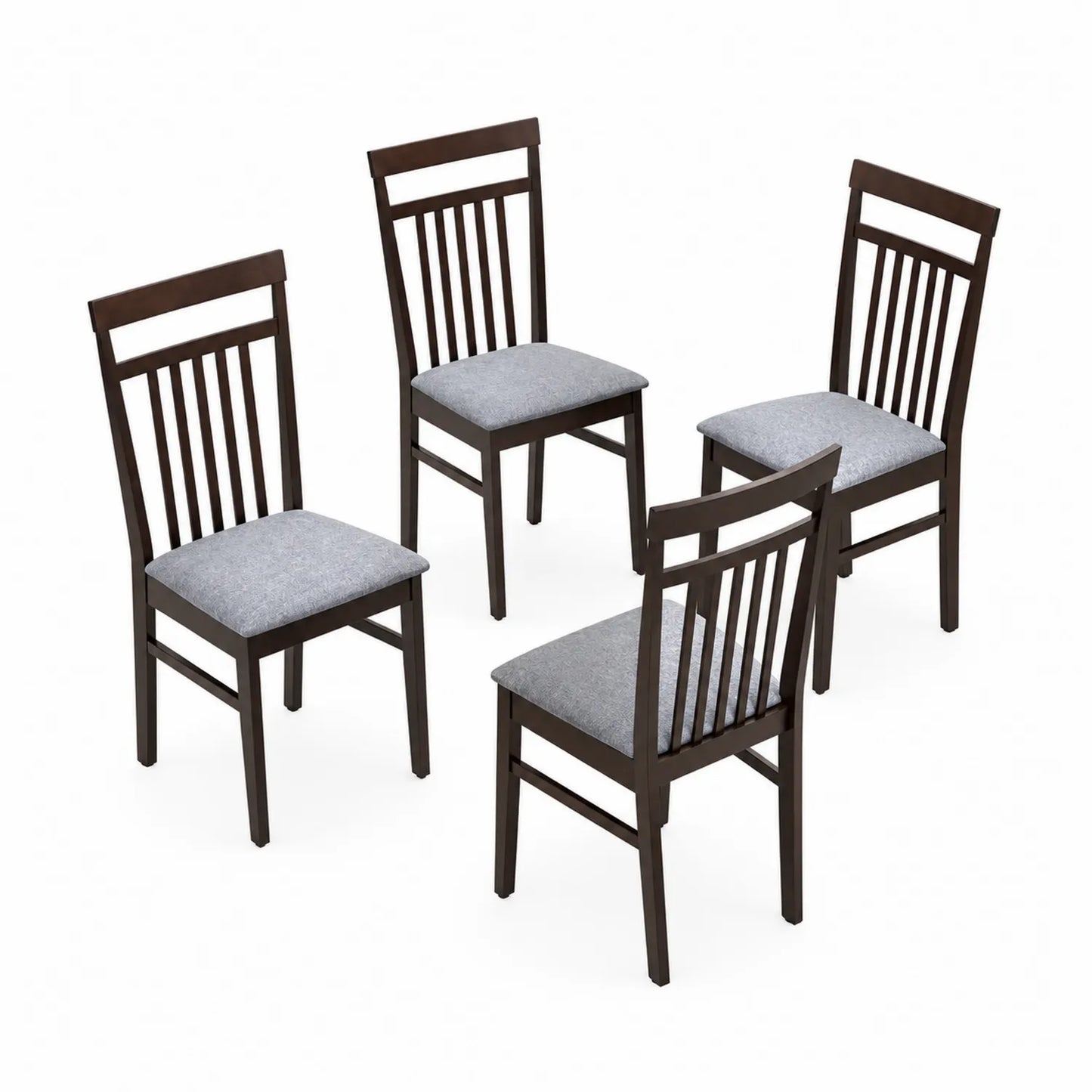 Conjunto de 4 sillas de madera y tela de poliéster gris