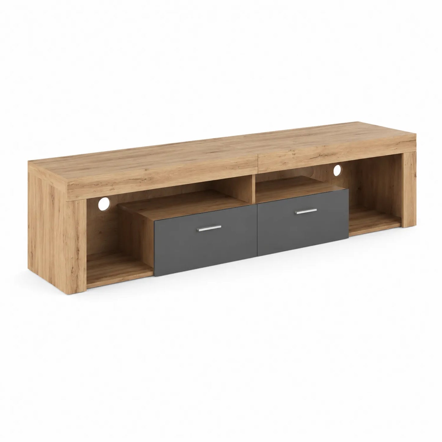Mesa de TV de Madera de Roble y Melamina Antracita con Cajones 150cm