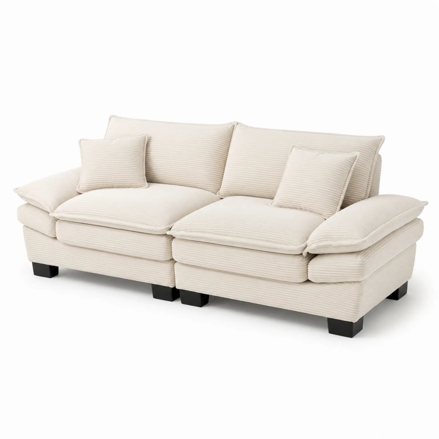 Sofá de Tres Plazas de Pana Beige con Cojines