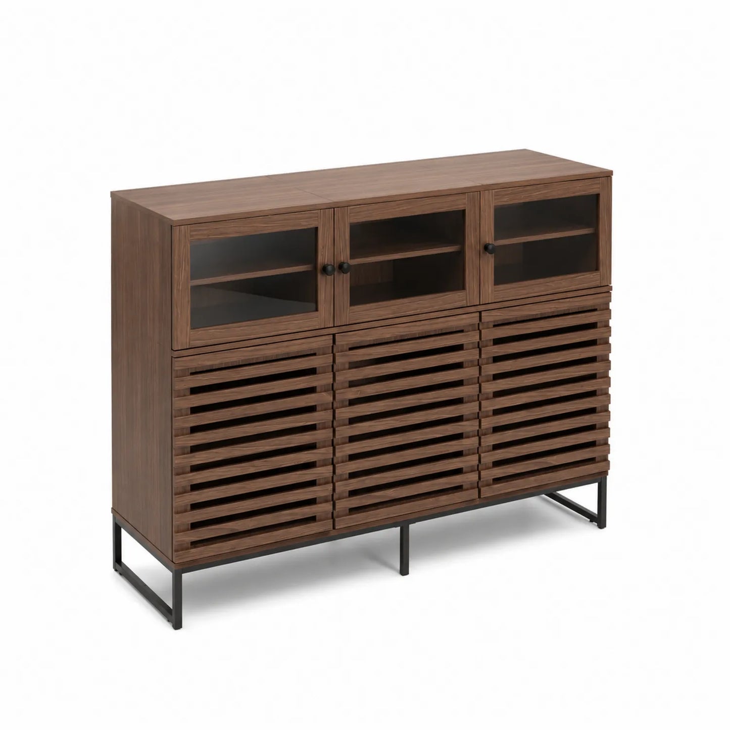 Aparador de Madera con Puertas de Vidrio Templado de 0.5 cm y Rejilla 120x40x80 cm