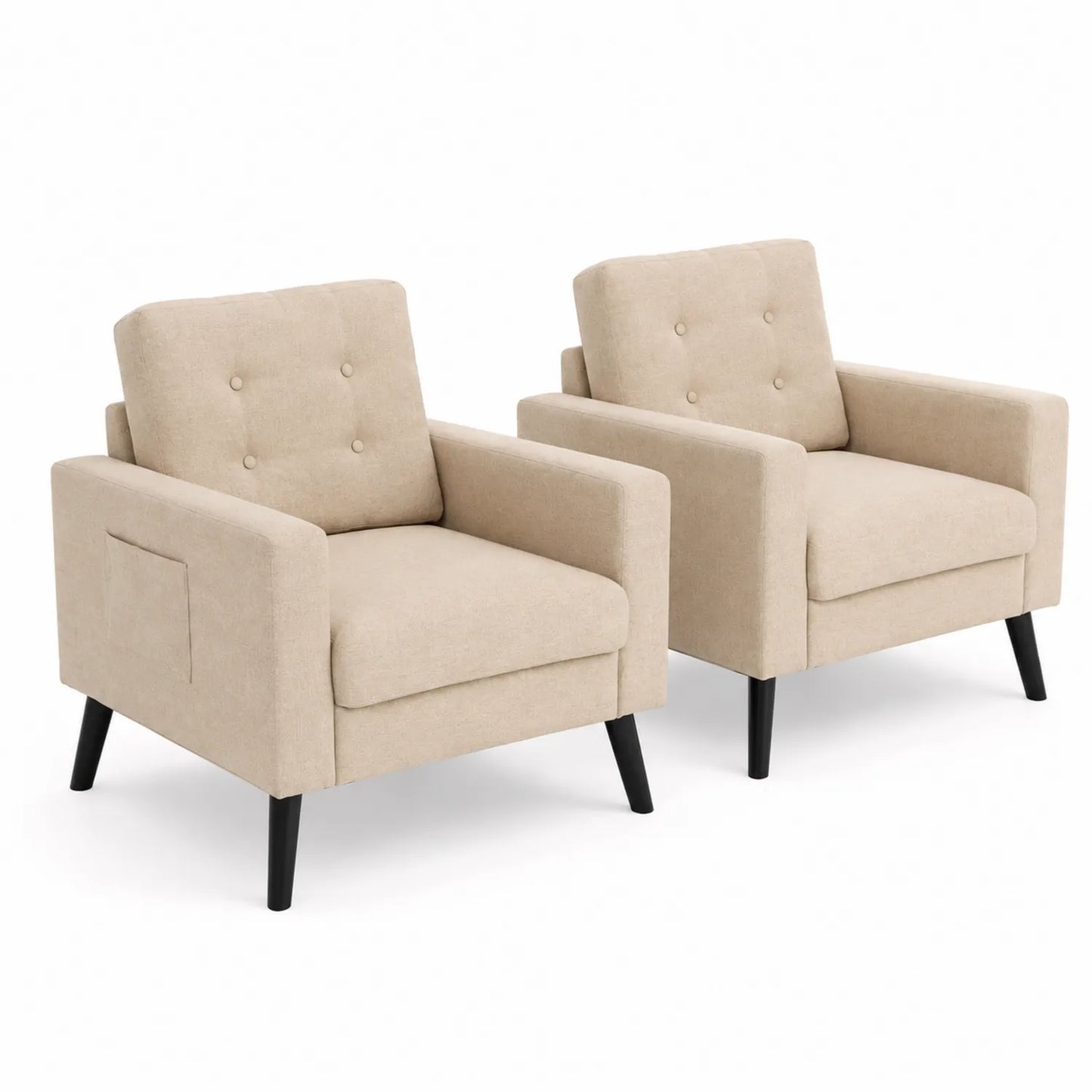 Juego de 2 Sillones de Poliéster Beige con Patas de Madera