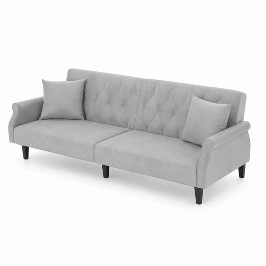 Sofá cama de microfibra gris claro 220 cm