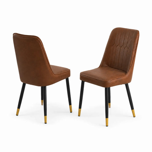 Juego de 2 Sillas de Comedor de Cuero Sintético con Patas de Metal Negro