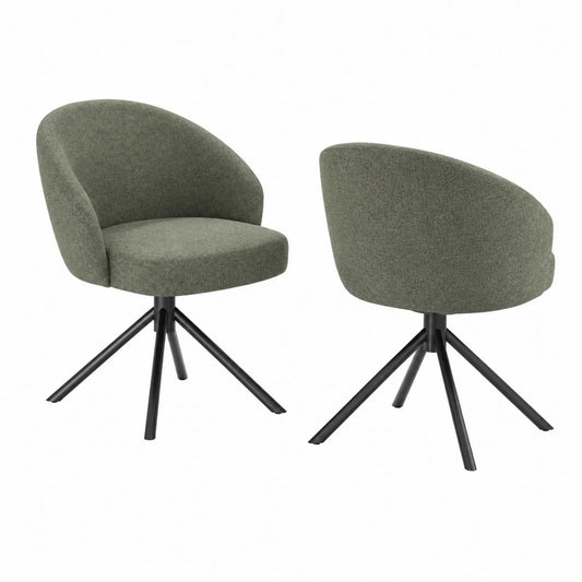 Sillas giratorias de tela verde con patas metálicas