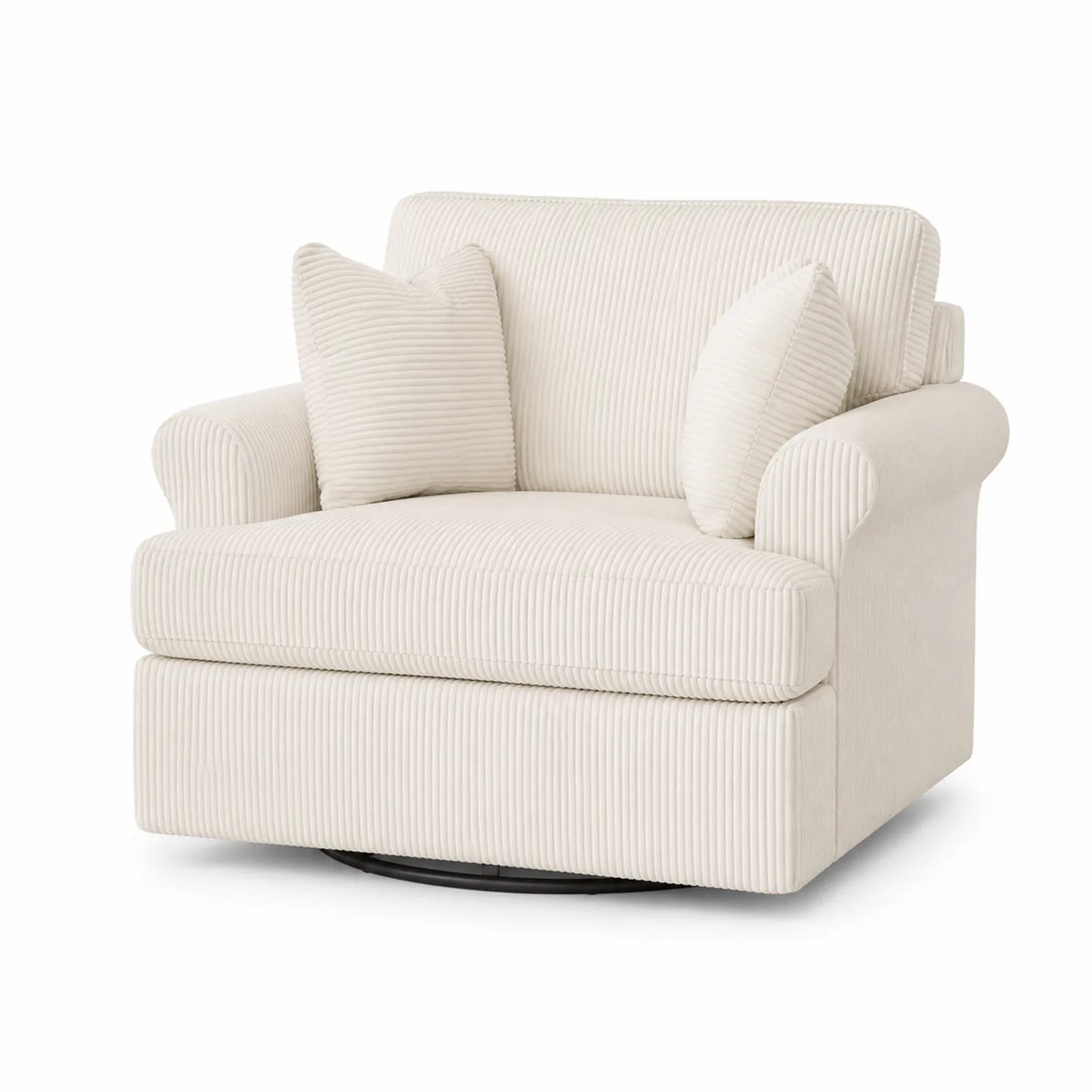 Sillón giratorio de pana color crema con cojines
