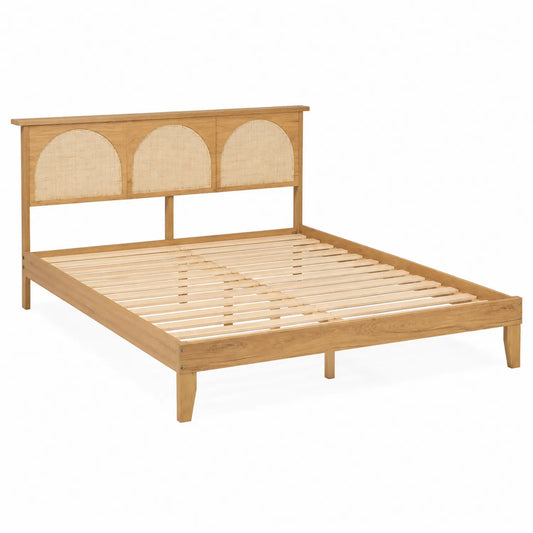 Cama de madera de roble y ratán 200x150 cm