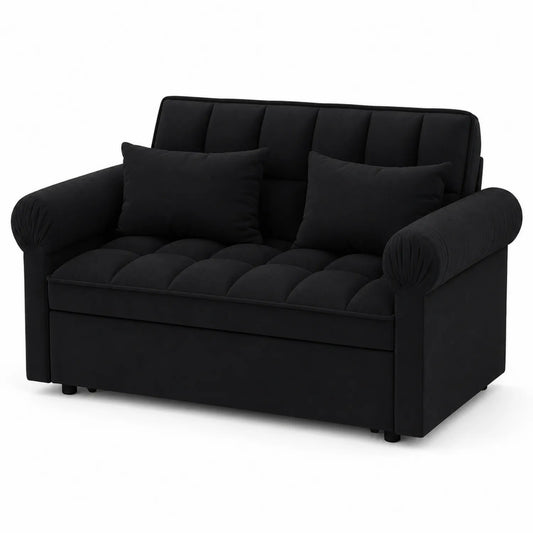 Sofá de dos plazas de terciopelo negro con cojines