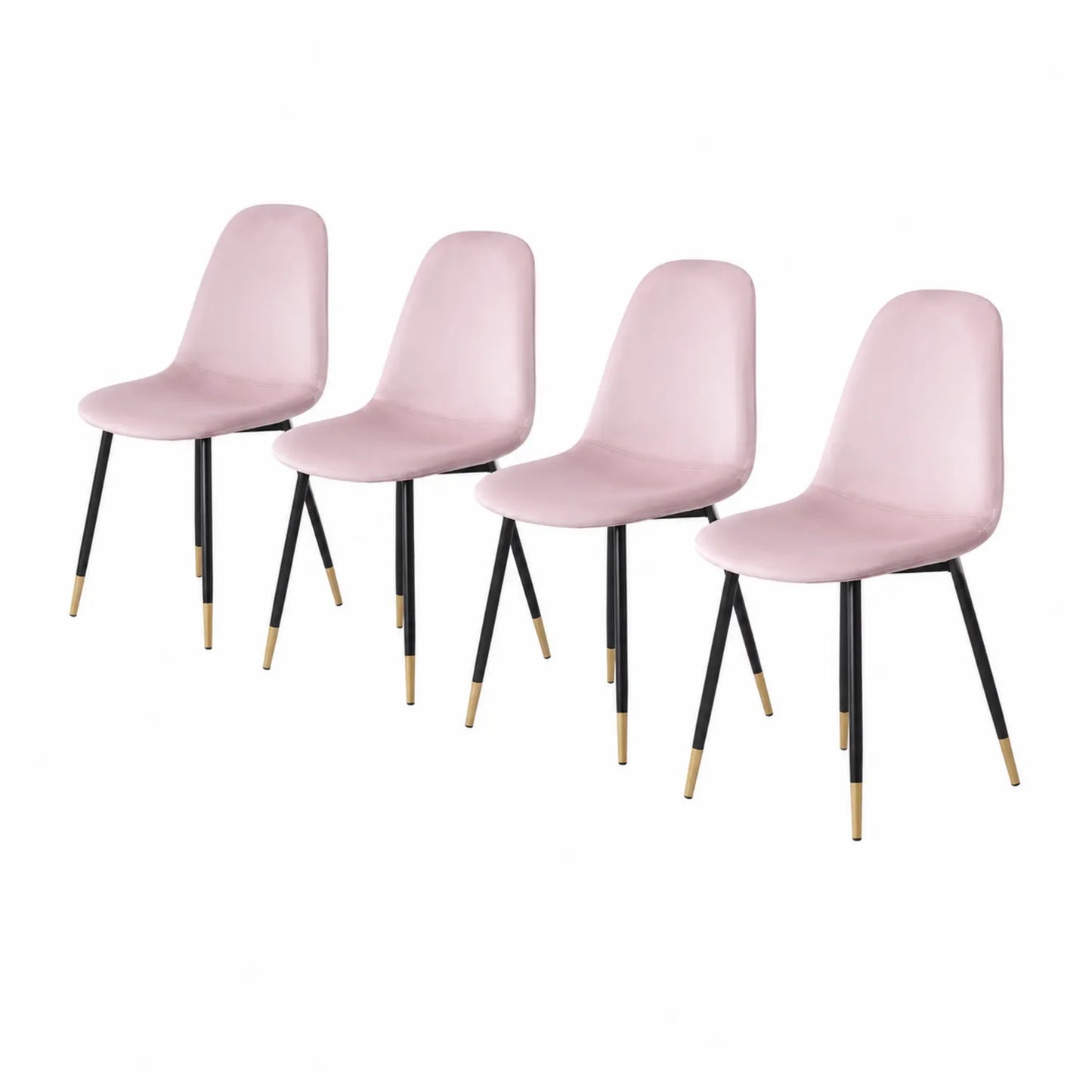 Juego de 4 sillas de comedor de terciopelo rosa y metal negro