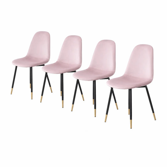 Juego de 4 sillas de comedor de terciopelo rosa y metal negro