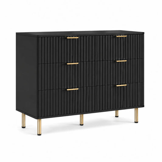 Cómoda Negra de Madera y Metal con 3 Cajones