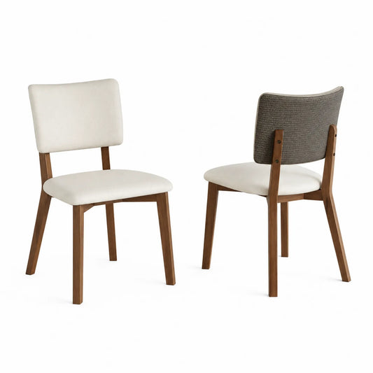 Juego de 2 sillas de madera con tapizado en crema y marrón