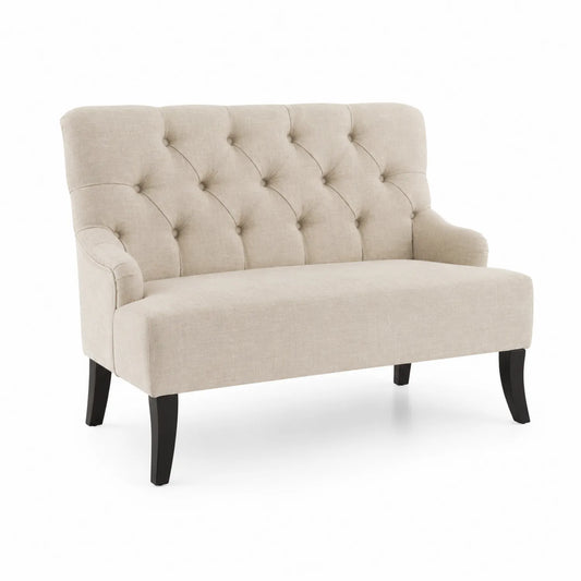 Sofá de Dos Plazas de Lino Beige con Patas de Madera