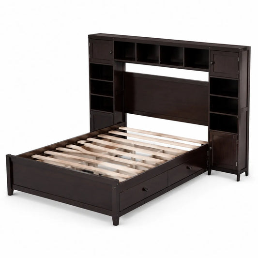 Cama doble de madera con almacenamiento integrado 200x160 cm