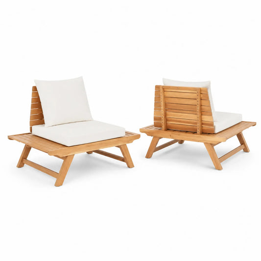 Conjunto de Sillas de Madera de Acacia con Cojines de Algodón Beige