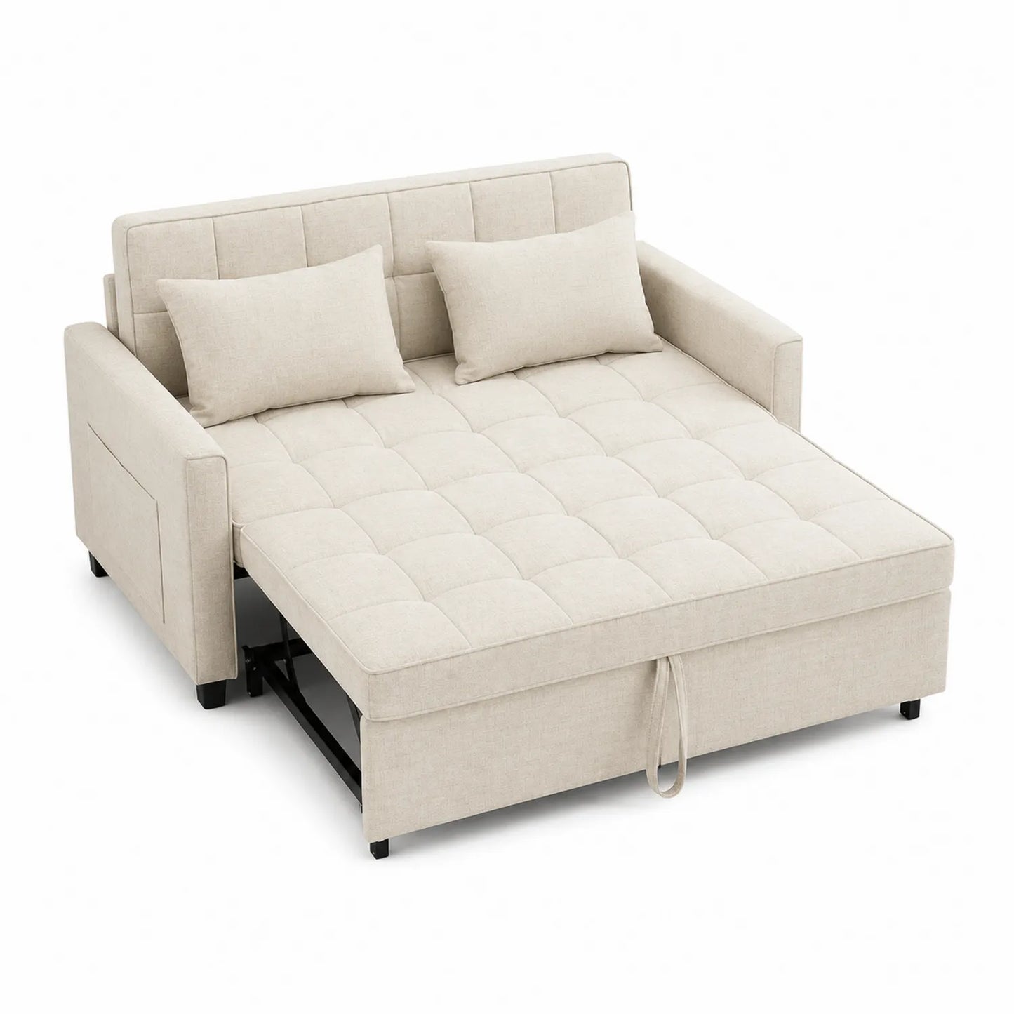 Sofá cama beige de poliéster con cojines