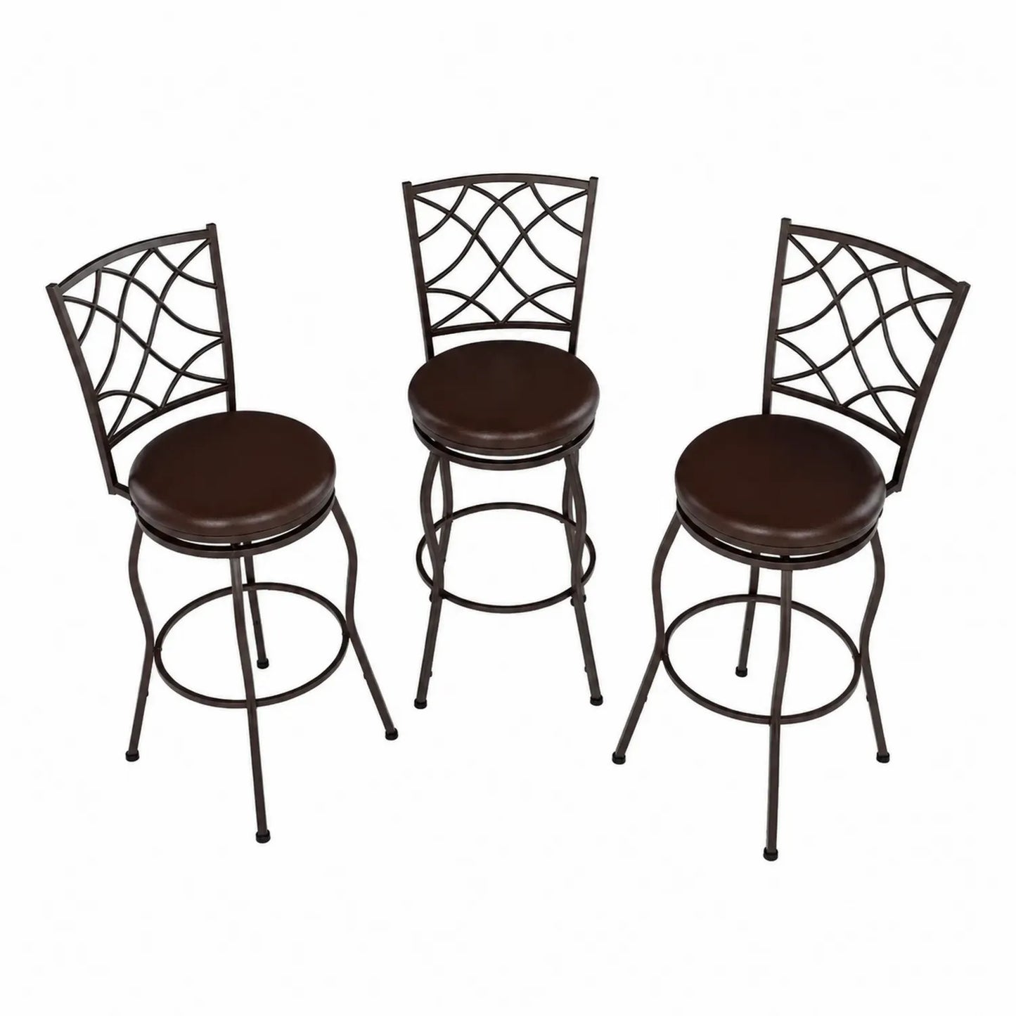 Conjunto de 3 taburetes de metal y cuero sintético marrón