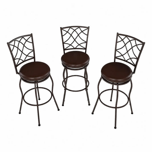 Conjunto de 3 taburetes de metal y cuero sintético marrón