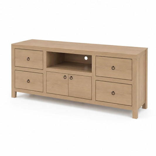 Mueble de TV de Madera de Roble con 6 Cajones y 2 Puertas