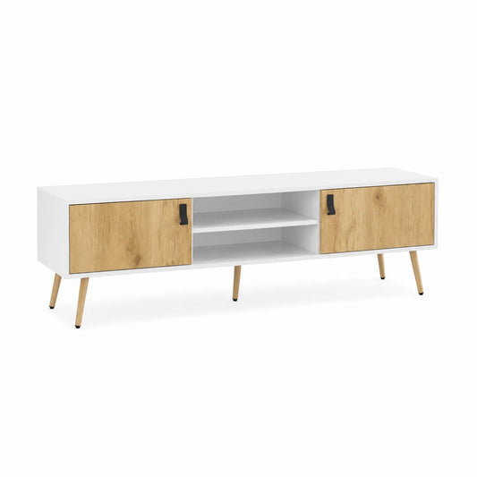 Mueble de TV de MDF Blanco y Roble 150x40x45cm
