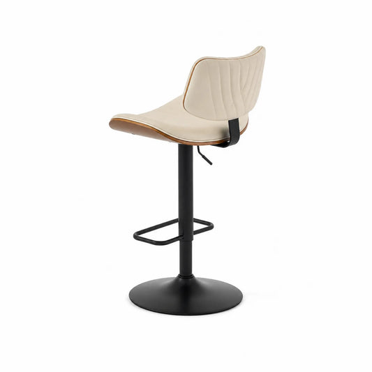 Taburete de bar ajustable de madera y metal en beige y negro