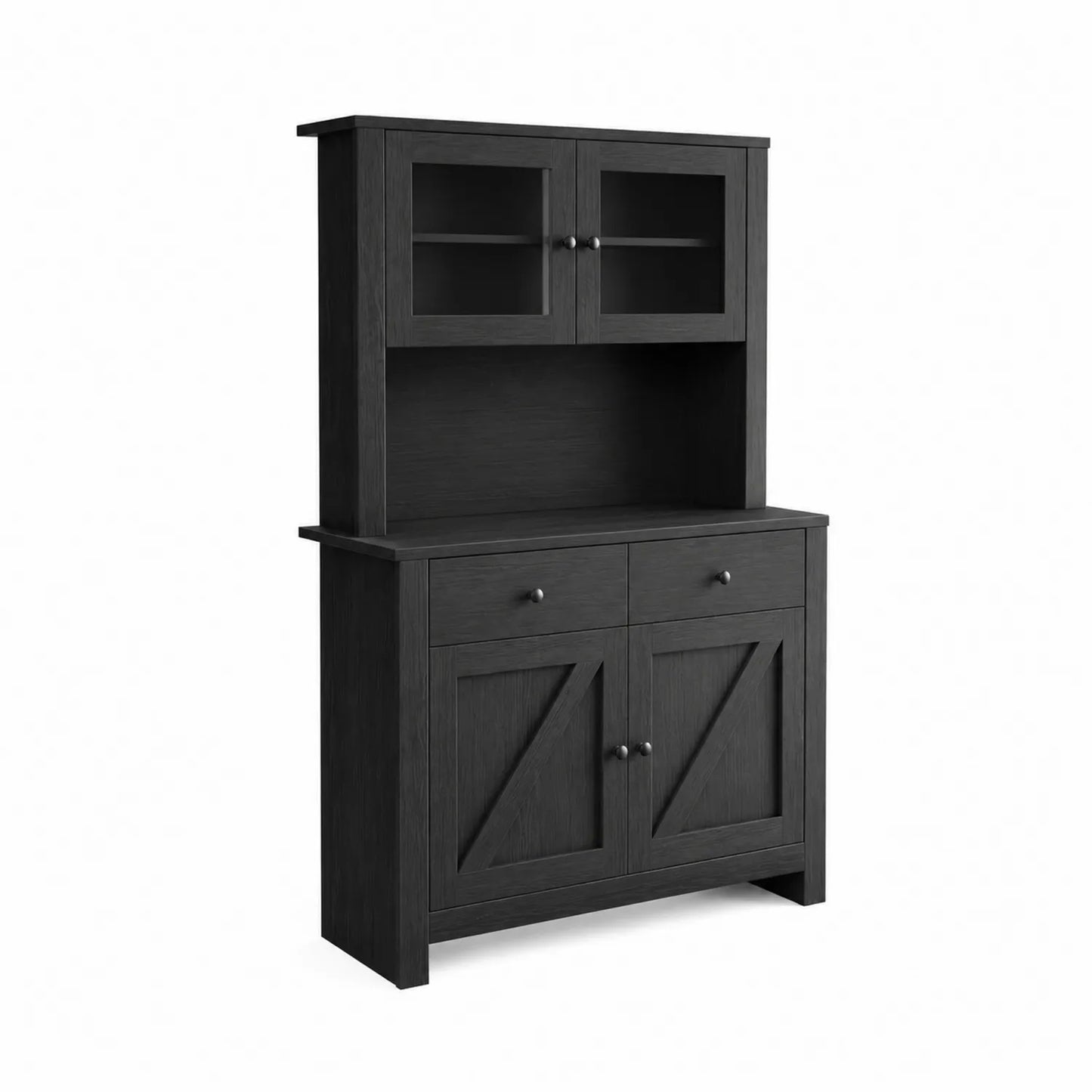 Aparador de Madera MDF Negro con Puertas de Vidrio y Cajones 180x100x40 cm