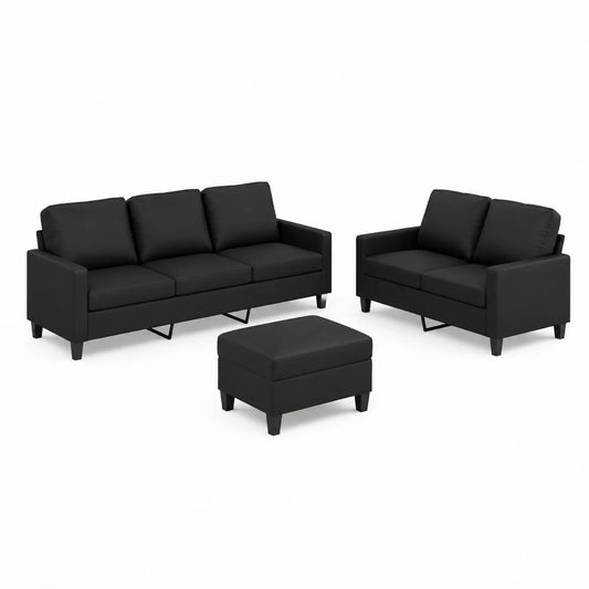 Conjunto de Sofás de Poliuretano Negro