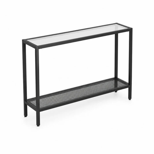 Mesa consola de vidrio templado y metal negra 120x30x80cm