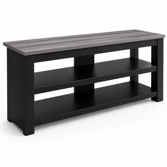 Mesa de TV de MDF Negro y Gris con Estantes