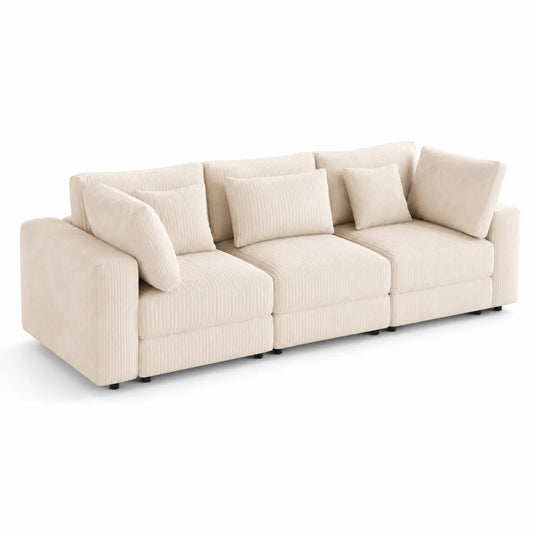 Sofá modular de 3 plazas tapizado en pana beige