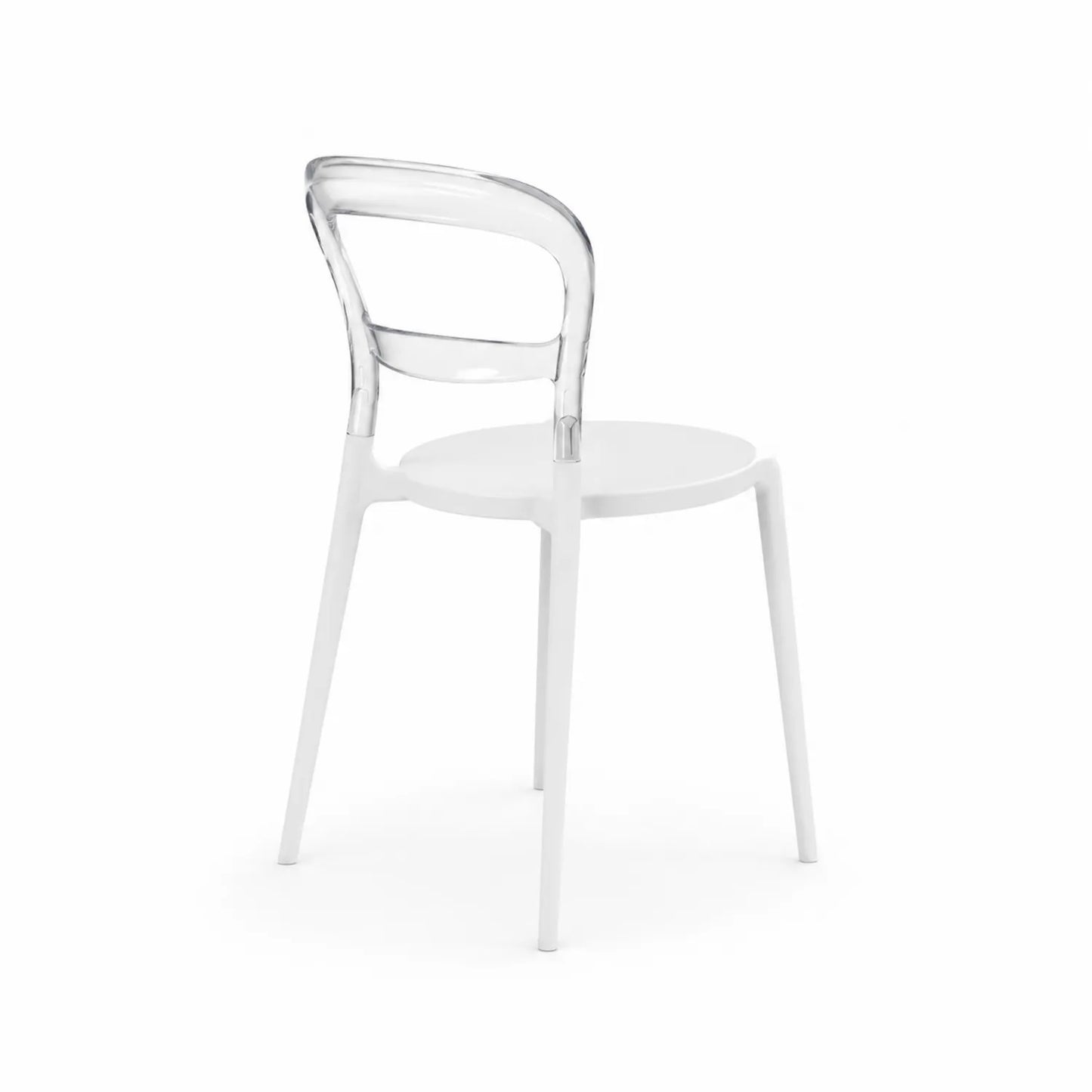 Silla de comedor de polipropileno y respaldo de policarbonato transparente
