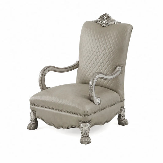 Silla de Cuero Sintético Beige con Estructura de Madera Tallada