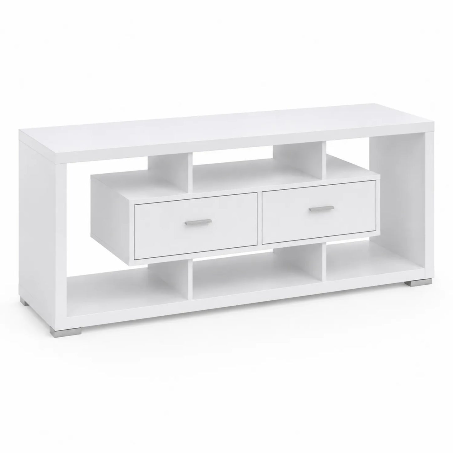 Mueble de TV de madera con cajones y estantes, 140x40x55 cm, Blanco