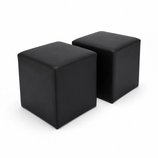 Juego de 2 pufs cuadrados de cuero sintético negro