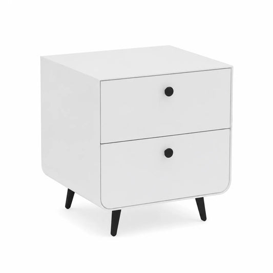 Mesita de Noche de MDF Blanco con Patas de Metal Negro