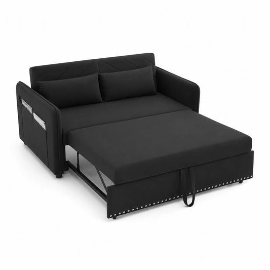 Sofá cama de tela negro con almacenamiento
