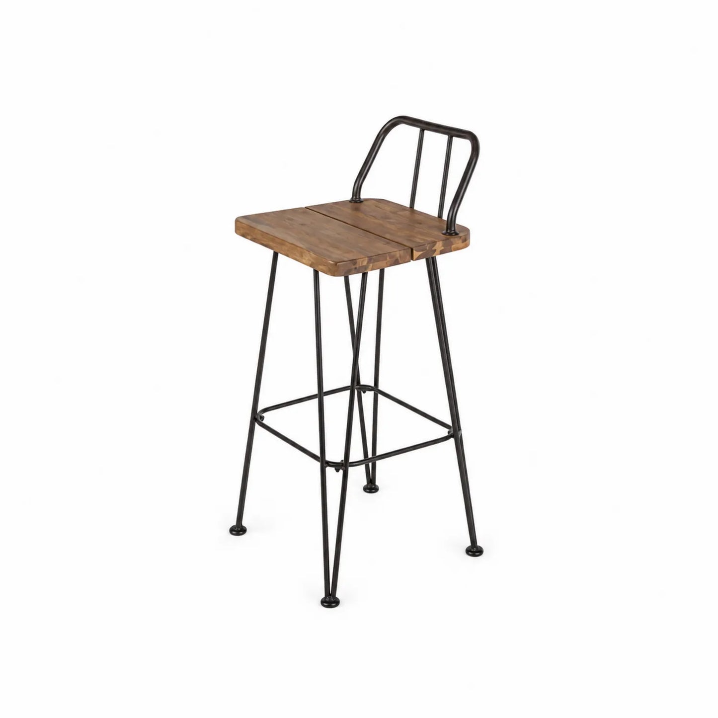 Taburete de Bar de Madera de Pino y Acero Marrón/Negro