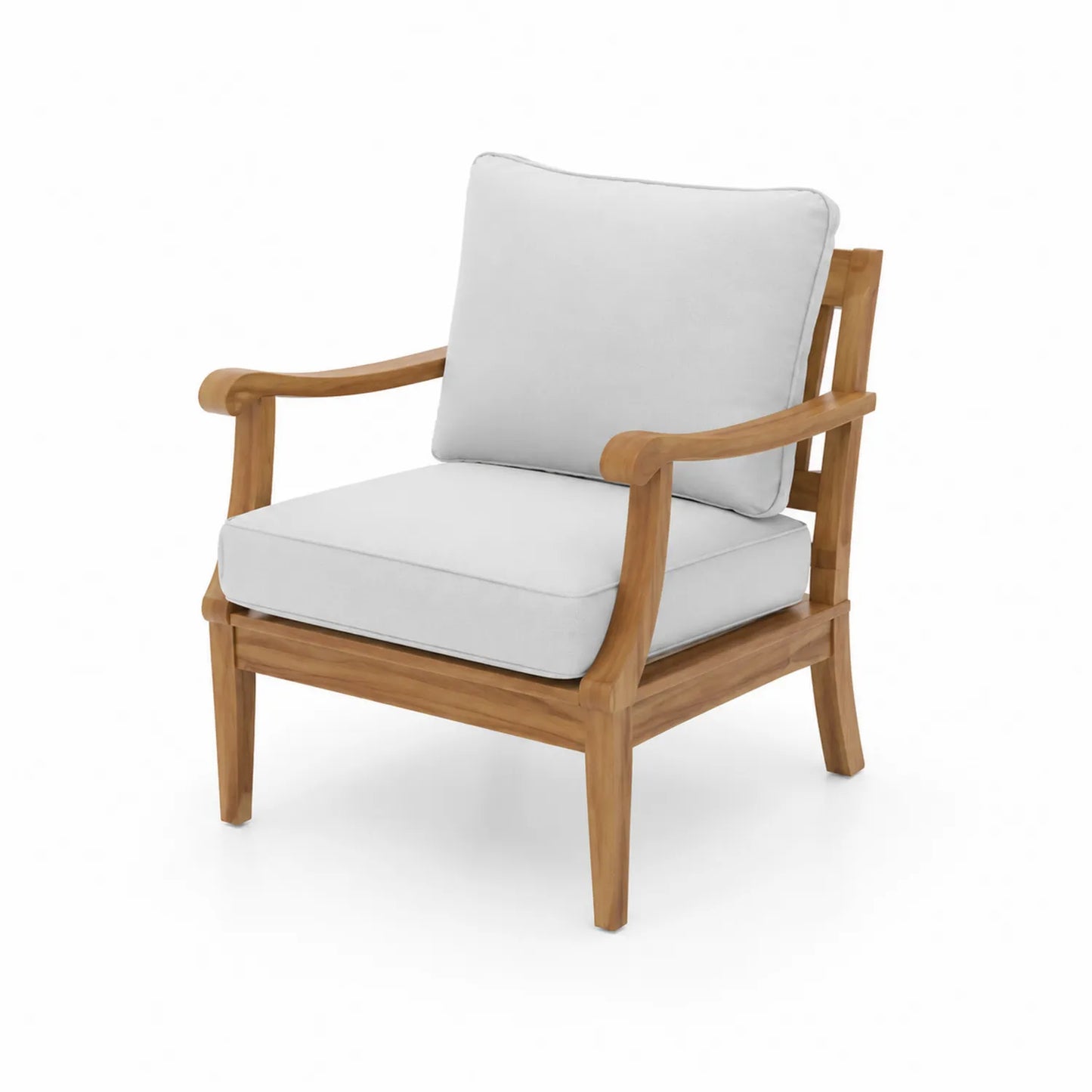 Silla de madera de teca con cojines blancos, 75x80x90cm