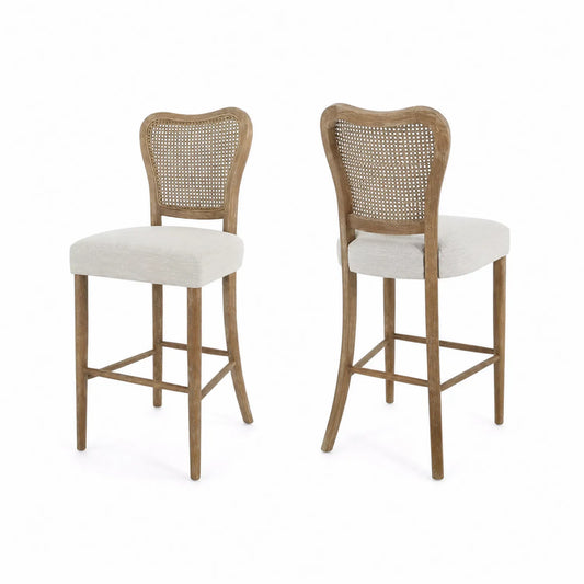 Conjunto de 2 Taburetes de Madera y Ratán Beige