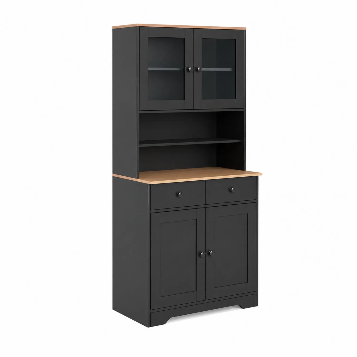 Aparador de Madera y Vidrio con Puertas y Estantes Negro 180x80x40 cm