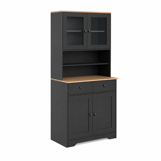 Aparador de Madera y Vidrio con Puertas y Estantes Negro 180x80x40 cm