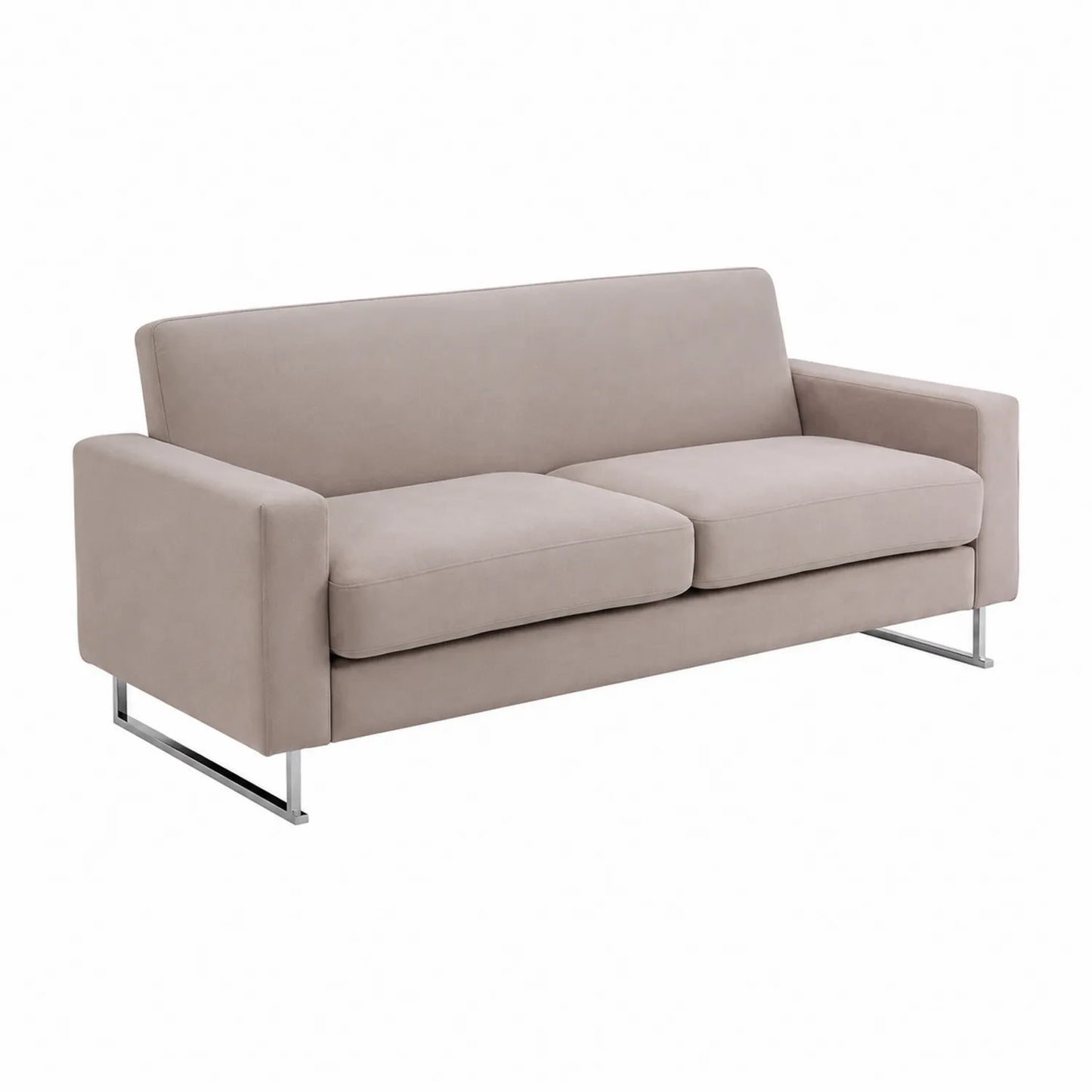 Sofá de Tres Plazas de Tela Beige con Estructura de Acero Inoxidable